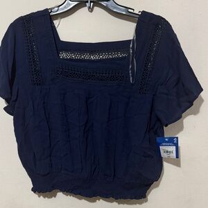 Arizona Jean Company Navy Crop Top with Lace Detail